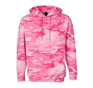 Pink dyed Mens Fashion Classic camo Printed Loose Fitted Pullover Hoodie Solid Color's available front two Pockets Pullover