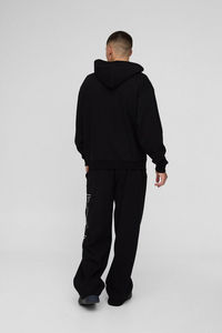 Unisex Custom Logo Printed Black Oversized Boxy Zip Hooded Tracksuit 100% Cotton 450gsm Heavyweight Wide Leg Sweatpants Sets - Product Image 3