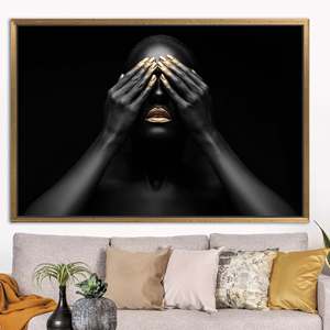 Elegant Contemporary Printed Canvas: African Gold Makeup Art,1P:Gold <b>Framed</b> - Product Image 1