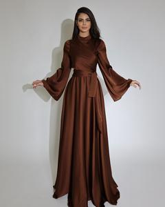 Wholesale Luxury Satin Long <b>Abaya</b> Women Custom Petite Islamic Clothing Dubai Inspired Ruffle Sleeves Silk Anti-Wrinkle Handmade - Product Image 1