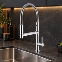 Robinet de cuisine télescopique WYRAX moderne en acier inoxydable 304 avec douchette céramique, deux positions eau chaude et froide, finition brossée