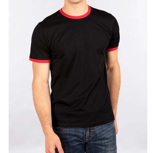 T-shirts à col rond et bordure contrastée, logo personnalisé, vêtements pour hommes, t-shirt à col rond et bordure contrastée en polycoton pour hommes, manches courtes - Product Image 4