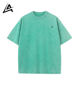 T-shirt AIFRAN surdimensionné vintage en coton 100% délavé avec logo minimaliste, sans col, streetwear décontracté pour l'été - Product Image 3