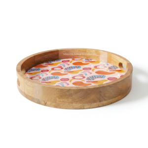 Platos de Madera Hechos a Mano con Diseño de Adhesivos, Bandejas de Servicio Modernas para Bodas y Decoración de Mesa para Fiestas, Redondos, Venta al por Mayor - Product Image 5