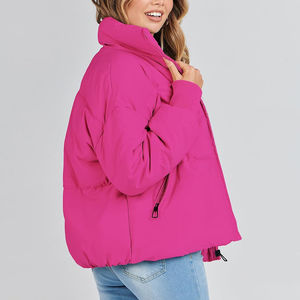 Chaqueta acolchada transpirable impermeable para primavera e Invierno para mujer, abrigo delgado de colores sólidos con relleno de algodón, técnicas teñidas lisas - Product Image 1