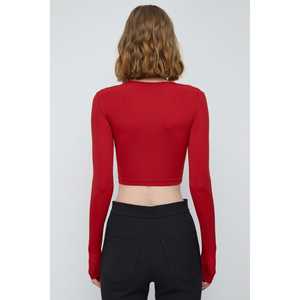 Crop top essentiel décontracté à manches longues avec logo frontal, vêtement court - Product Image 5