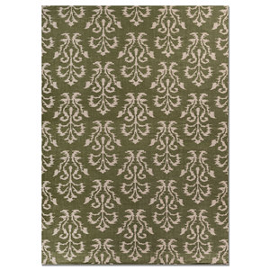 Alfombra Rectangular de Lana Tejida Plana Verde Abstracta Indusbar DWRM-60 para Pasillo, Sala de Estar y Hogar - Product Image 1