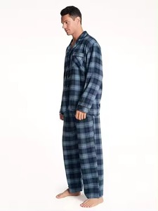 Batas de pijama de satén clásicas con botones básicos más vendidos, conjuntos de ropa de dormir de algodón 100% transpirable para hombres, patrón de estampado de talla grande - Product Image 2