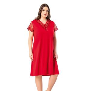 Camicia da notte lunga da donna di grandi dimensioni (3xl-4xl) con cinturino in pizzo rosso dettagliato 62 v11