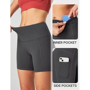 Womens High-Waisted Yoga Shorts Comfortable Stretchy Gym and Yoga <b>Leggings</b> with Custom Logo Solid <b>Pattern</b> OEM/ODM Available - Product Image 3