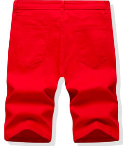 Premium Quality Men's 100% Cotton <b>Denim</b> <b>Shorts</b> <b>Red</b> Embroidered Custom Logo Printing Straight Leg Ripped Breathable Best Sellers - Product Image 5