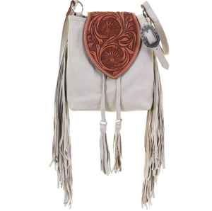 Nouveau sac seau à bandoulière bohème pour femme avec fermeture éclair personnalisée, pompons et fleurs, en cuir véritable, sac de transport dissimulé - Product Image 4