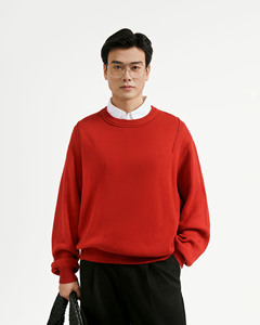 Pull en maille de rayonne décontracté à manches longues pour homme, respirant, uni, avec logo au dos du col, coupe ample, par Routine Vietnam - Product Image 1