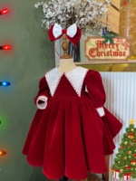 Robe de princesse en velours blanc pour filles, col pointu, longueur mollet, coupe trapèze, choix privilégié, OEM ODM du Vietnam
