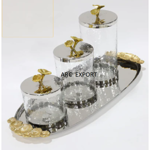 Luxury Gray <b>Steel</b> Metal Latest Designer Decoration Fancy Modern Decorating Unique With White Dome Decorating Canister Supplies - Product Image 2