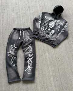 Sweat à capuche vintage personnalisé et pantalon de survêtement jogger deux pièces ensemble coton lourd soleil délavé à l'acide hommes survêtements - Product Image 6