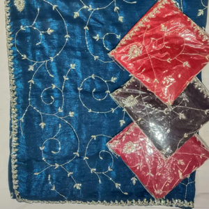 Pur Organza Soie Saree Fil À Broder À La Main Lourde Zari Paillettes Travail Style Indien Long Blouse Pièce pour Femmes Mariages Fêtes - Product Image 1