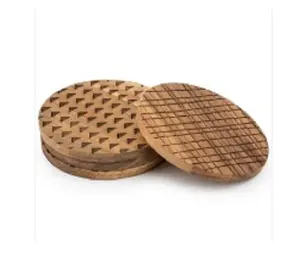 Custom Design Mango Wood Coasters Round Shape Big Size Classic Tea Cup Coasters Handmade Restaurant Table Top Wooden Coasters