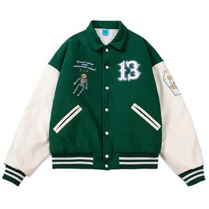 Chaqueta de béisbol bordada con Logo personalizado para hombre, chaqueta de béisbol con mangas de cuero, poliéster/carcasa de nailon para invierno - Product Image 1