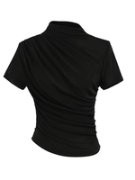 T-shirt chic pour femme, 3 pièces, col rond, manches courtes, détail plissé sur le devant, couleurs unies, polyester écologique, respirant, séchage rapide