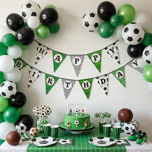 Bannière en papier à thème football de 3 mètres, Joyeux Anniversaire, Vert et Blanc, Décorations de fête de football, Fournitures d'anniversaire, Espagne - Product Image 2