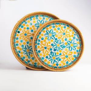 Nouveau Style nacre plateau taille personnalisée rotin bois plateaux de service décoration de la maison cuisine stockage nourriture servant os matériel - Product Image 2