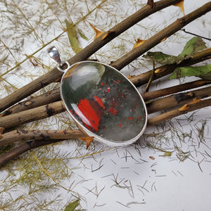 Personalizable Piedra Preciosa Cabujón Oval Africano Bloodstone 925 Colgante de Plata - Product Image 4