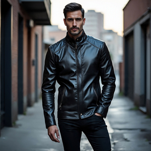 Chaquetas de cuero Vintage Letterman para hombre, chaqueta holgada de cuero PU con bolsillo en el pecho y cremallera personalizada, abrigo de cuero de estilo callejero para hombre - Product Image 5