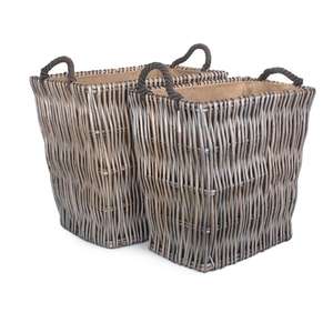 Panier à bûches rectangulaire en osier gris - Product Image 2