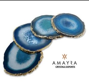 Sous-verres en agate naturelle Sous-verres géode couleur bleue avec placage doré | Acheter en ligne sur Amayra Crystals Exports - Product Image 5