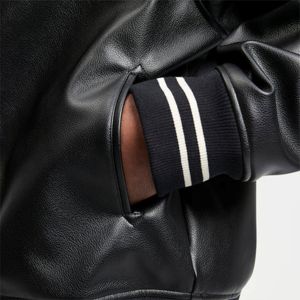 Blousons aviateur en cuir pour hommes Blouson aviateur en cuir végétal noir avec dos gaufré et fermeture éclair côtelée - Product Image 6