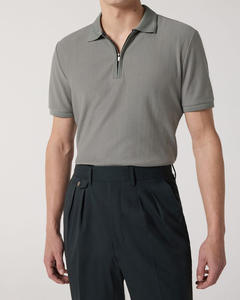 Customizable <b>Men's</b> Zipper for Polo <b>Shirt</b> 100% Cotton Slim Fit Soft Breathable Fabric Stylish Solid Design Black All Occasions - Product Image 1