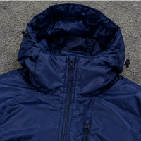 Veste matelassée longue à capuche pour homme, coupe-vent, rembourrage épais en polyester, fermeture éclair, couleur unie marine, hiver, décontractée