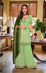 ชุดสูทผ้าส่าหรีอินเดียสำหรับปาร์ตี้ชุดเย็บปักลวดลายผ้าทอหยาบ - Product Image 4