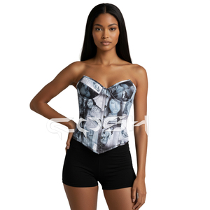 Corset personnalisé sublimé en satin désossé acier gobelets à armatures culotte de contrôle imprimée anniversaire respirant - Product Image 1