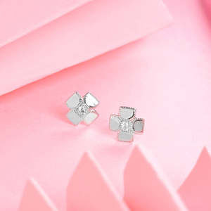 ต่างหูเงินรูปโคลเวอร์ประดับเพชรหรือเพทาย ชุบทอง 14k/18k ดีไซน์ทันสมัยแบบโรสโกลด์ ตัวเรือนทรงสกรู - Product Image 2