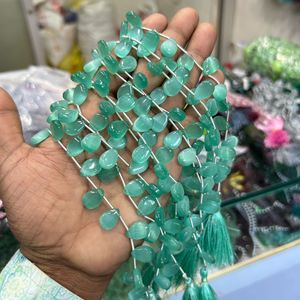 Monalisa Perles en forme de larme en fibre optique de menthe avec pierre naturelle ovale - Product Image 4