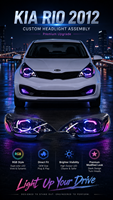 Ensemble de phares LED personnalisés pour KIA RIO 2012-2016, lentille de projecteur Bi-LED de 3 pouces, contrôle par application Bluetooth RGB, DRL