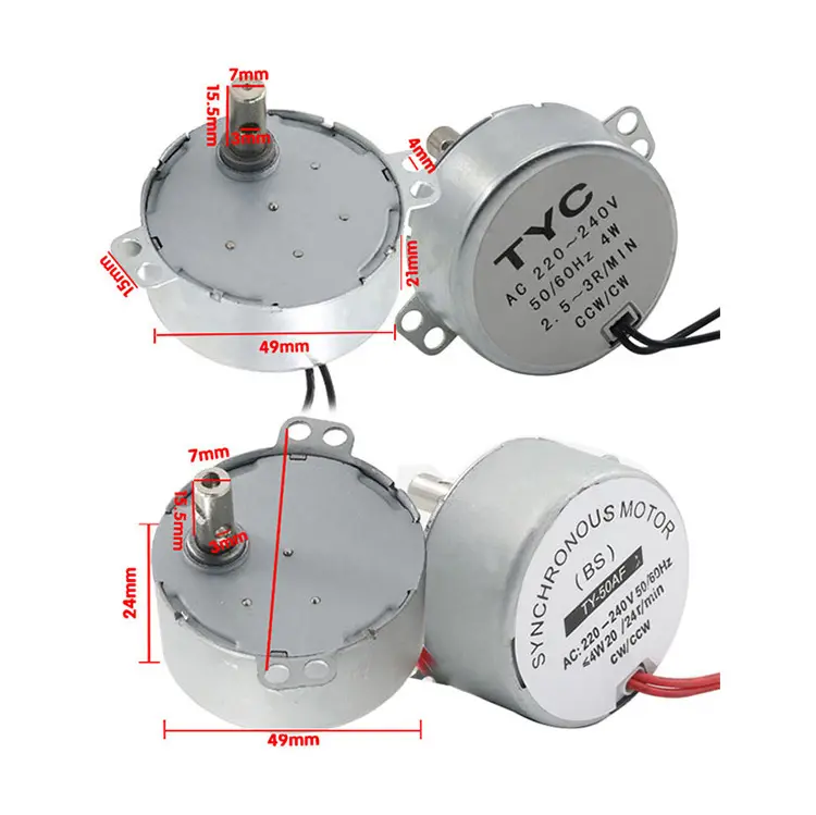 Micro Motor de CA giratorio no direccional de reducción de engranajes de 4W 220V 2,5-30RPM para pequeños electrodomésticos de 2, 0, 2, 1 par