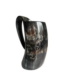 Tasse médiévale en corne à boire, chope en corne de buffle naturelle faite à la main avec poignée étanche, accessoire d'agate de bière de fête - Product Image 1