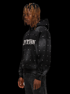 <b>Zip</b> <b>up</b> <b>Black</b> Wash Sun Faded <b>Hoodies</b> Cropped Distressed Embroidered Patches Hoodie Blank Custom Distressed Hoodie - Product Image 2