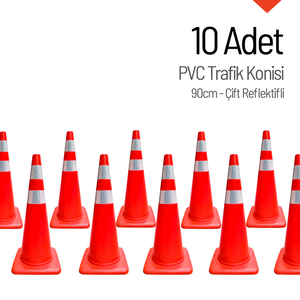 10 cônes de sécurité routière en PVC, 90 cm, double réflecteur blanc - Product Image 4