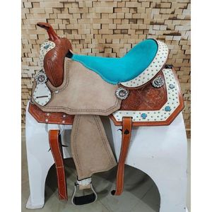 Silla de Montar Ecuestre de Alta Calidad 100% Premium para Carreras de Barriles Occidentales, Cuero Vacuno, Cómoda, Duradera, con Tachuelas Cruzadas para Senderismo - Product Image 5