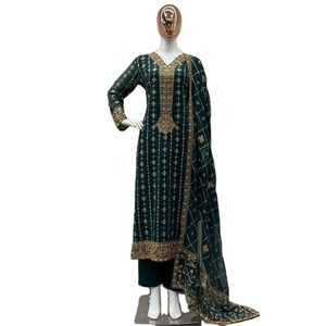 El último diseñador Faux Georgette bordado trabajo Kurti Set por FabZone - Product Image 1
