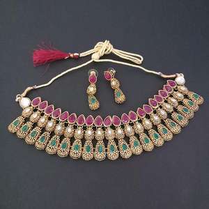 Midas TOUCH ทอง-ชุบ Maroon kundan ชุดสร้อยคอหินที่มี zircon Pearl สำหรับเจ้าสาวเครื่องประดับชั้นดี Gift-1112207A สมบูรณ์แบบ - Product Image 1