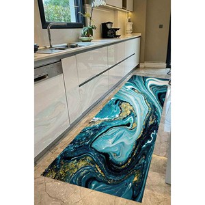 Alfombra Moderna Abstracta con Detalles Dorados y Mármol Azul: Alfombra Impresa, Alfombra de Chenilla - Product Image 5