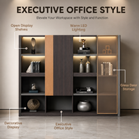 Armoire de classement de bureau moderne avec porte vitrée et étagères éclairées par LED, armoire de rangement en bois pour le bureau