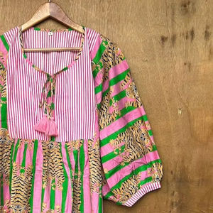 Femmes été bohème Hippie robe coton bloc imprimé col profond Midi Mini longueur Style décontracté naturel lâche chaîne fermeture - Product Image 4