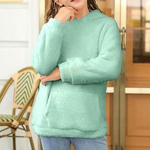 Sweat à capuche en polaire lourde coupe décontractée sweat-shirt doux avec poches kangourou pour un confort quotidien C-vert - Product Image 4