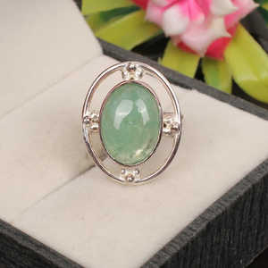 แหวนเงินรูปเรขาคณิตสีเงิน92.5อัญมณีคริสโซเพรสธรรมชาติทรงไข่ตัดโรเดียมชุบเครื่องประดับชั้นดี - Product Image 2